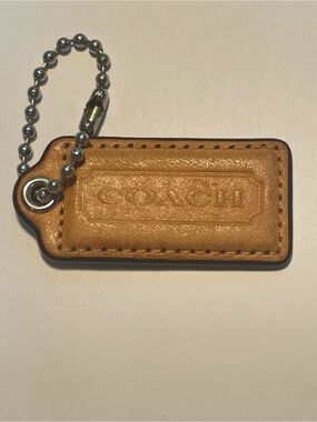 Coach British Tan Leather Hang Tag with Silver Ball Chain
